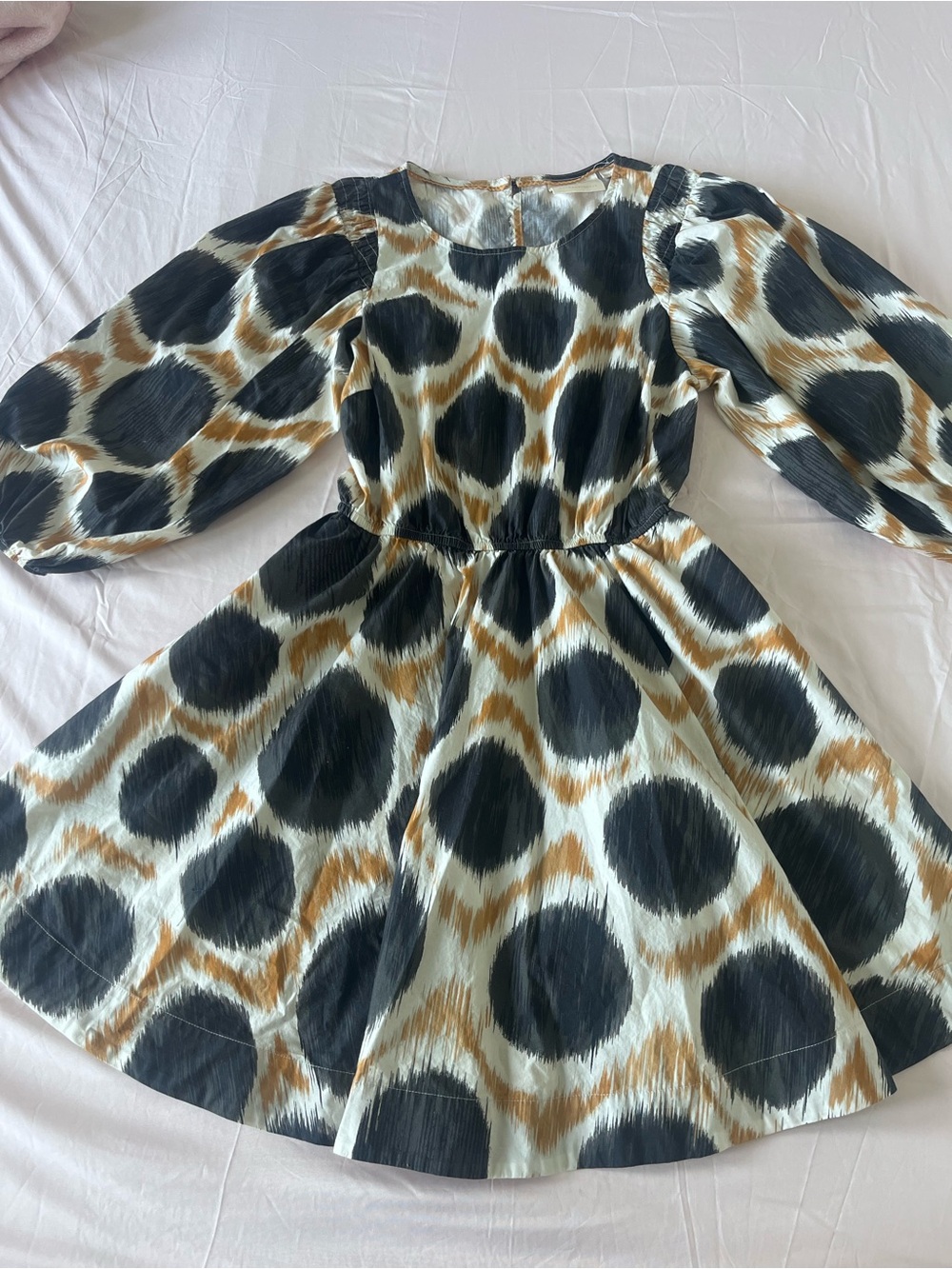 Maeve Anthropology  Black and Tan Puff Sleeve Cotton Dress Size S